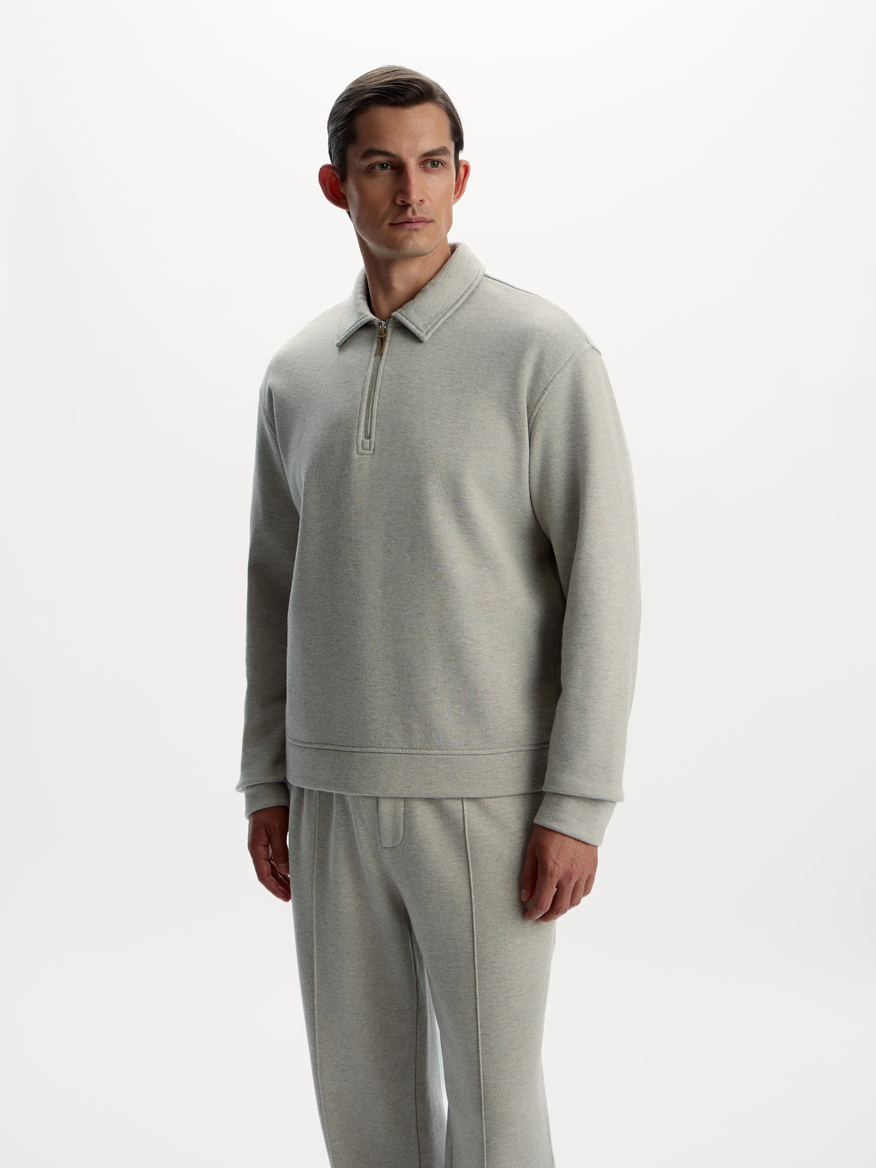 Cotton-wool-viscose polo sweatshirt