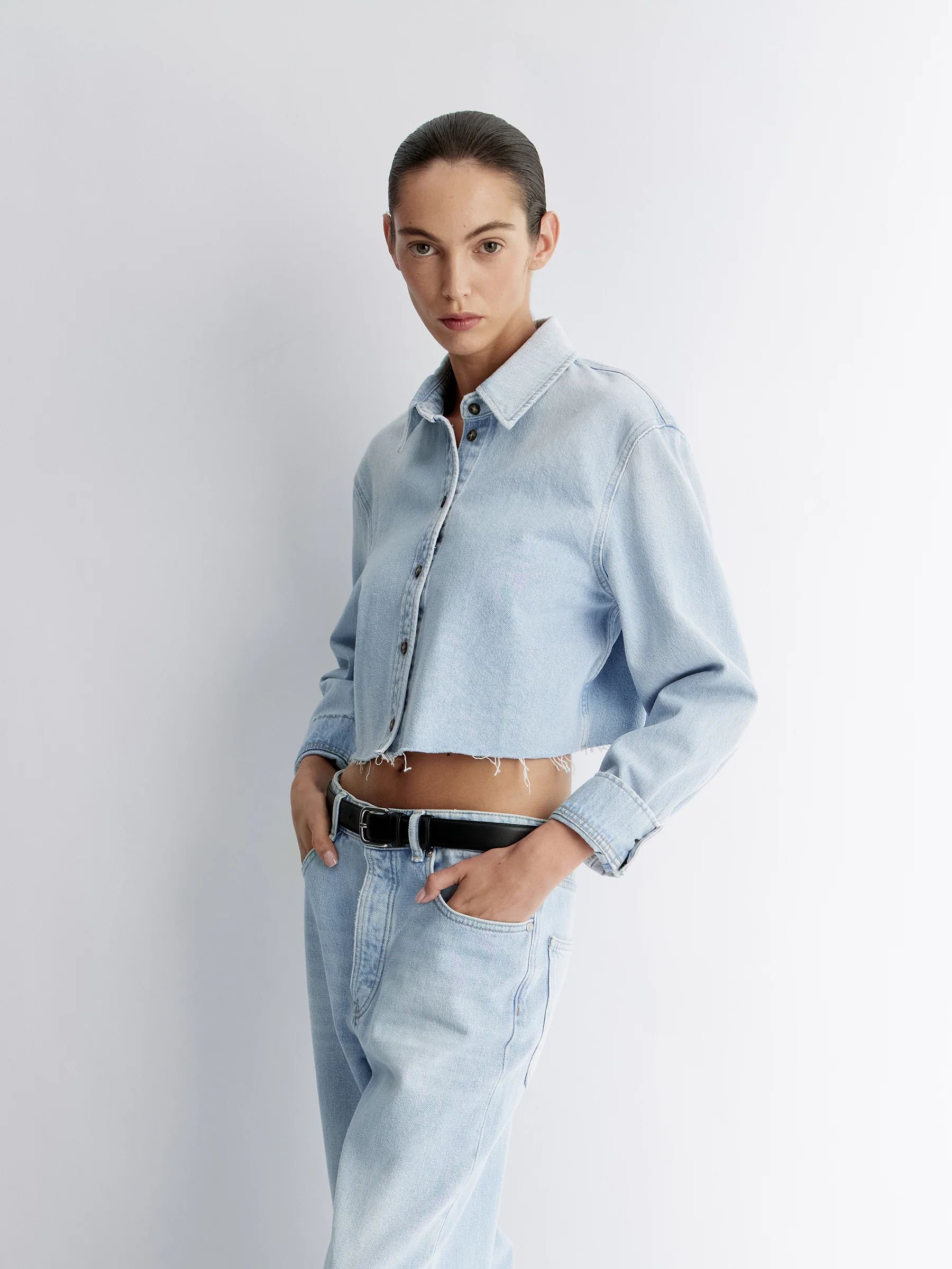 Cropped denim shirt