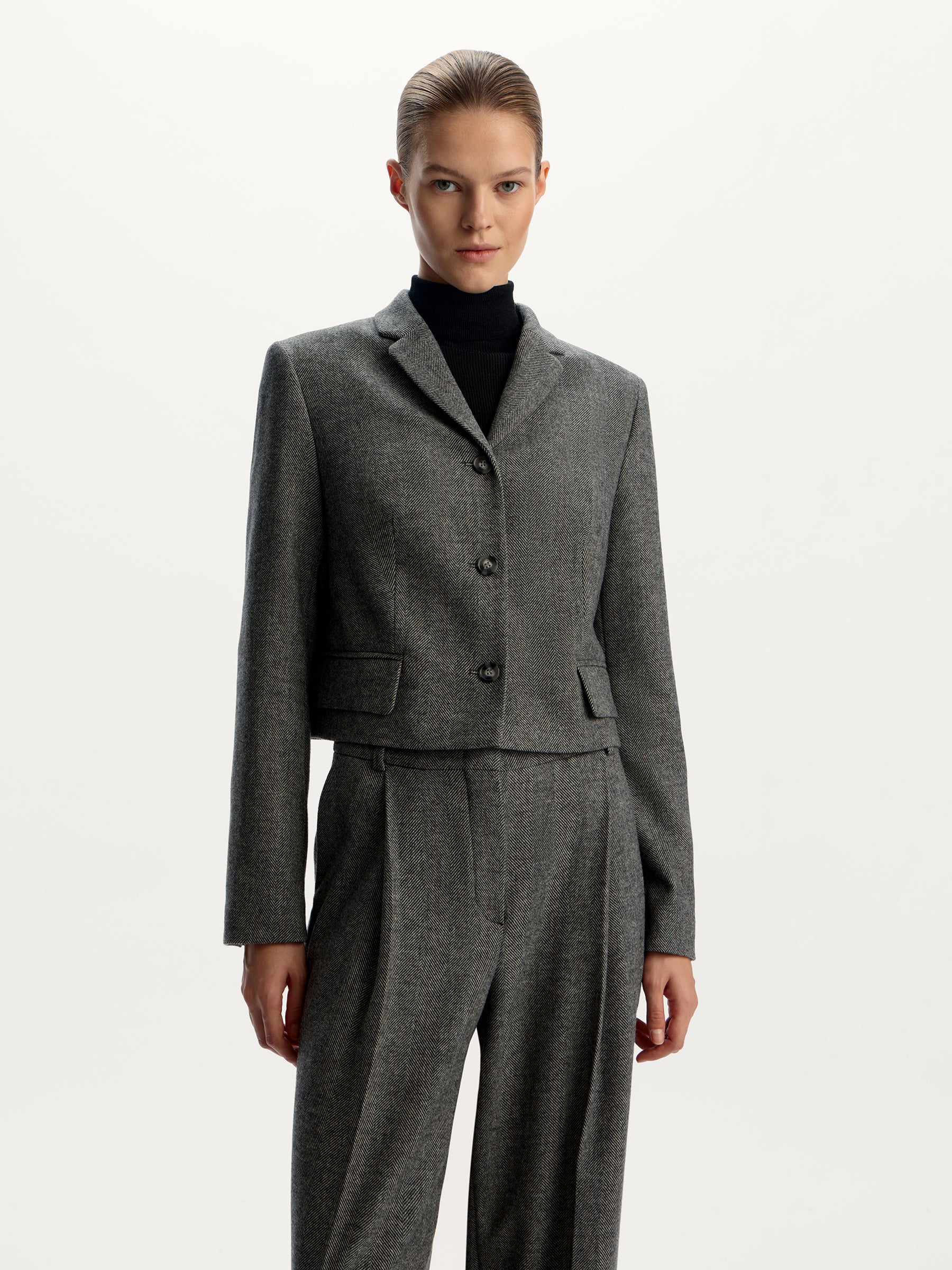 Herringbone wool-blend blazer