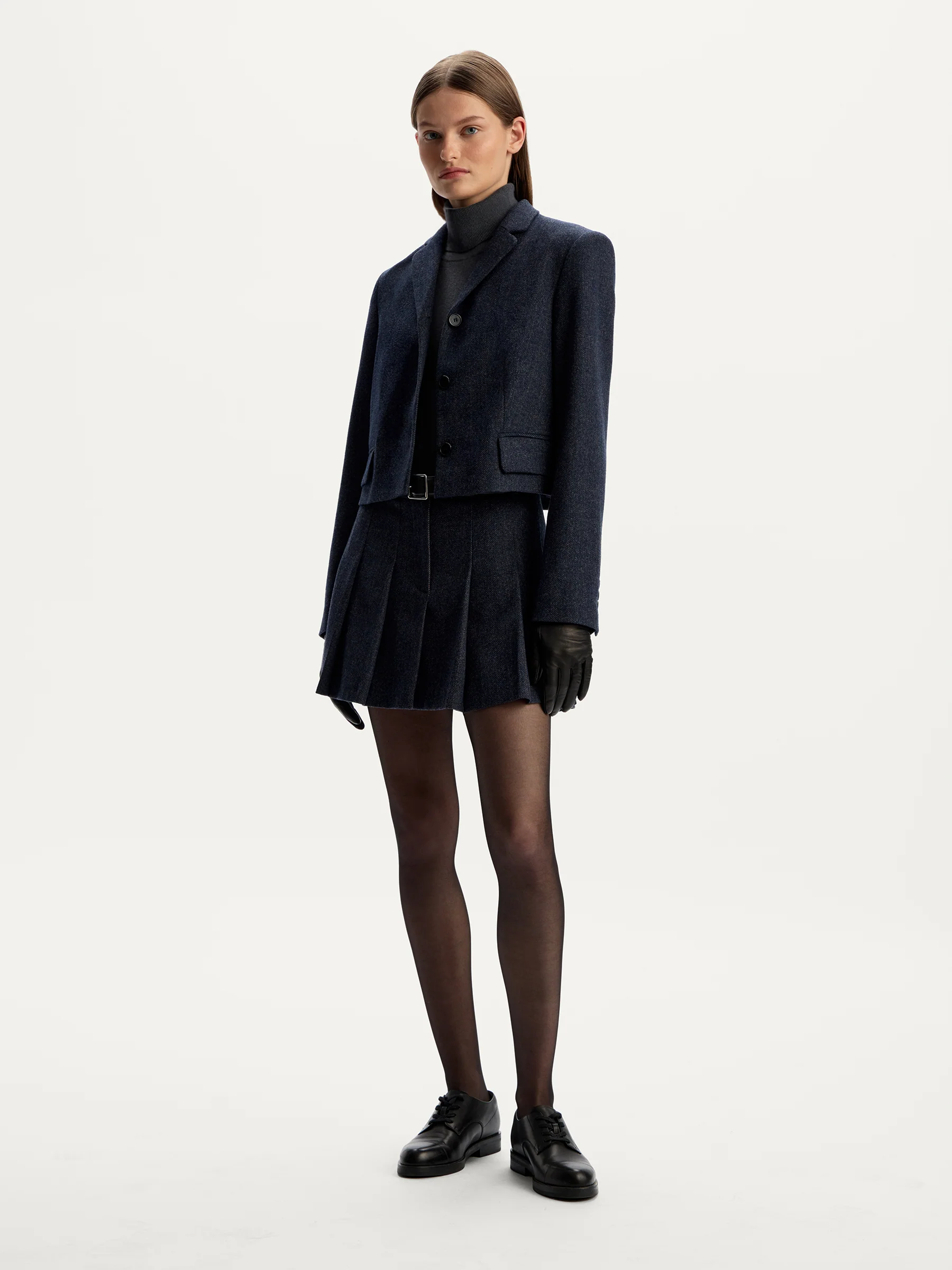 Herringbone wool-blend mini skirt