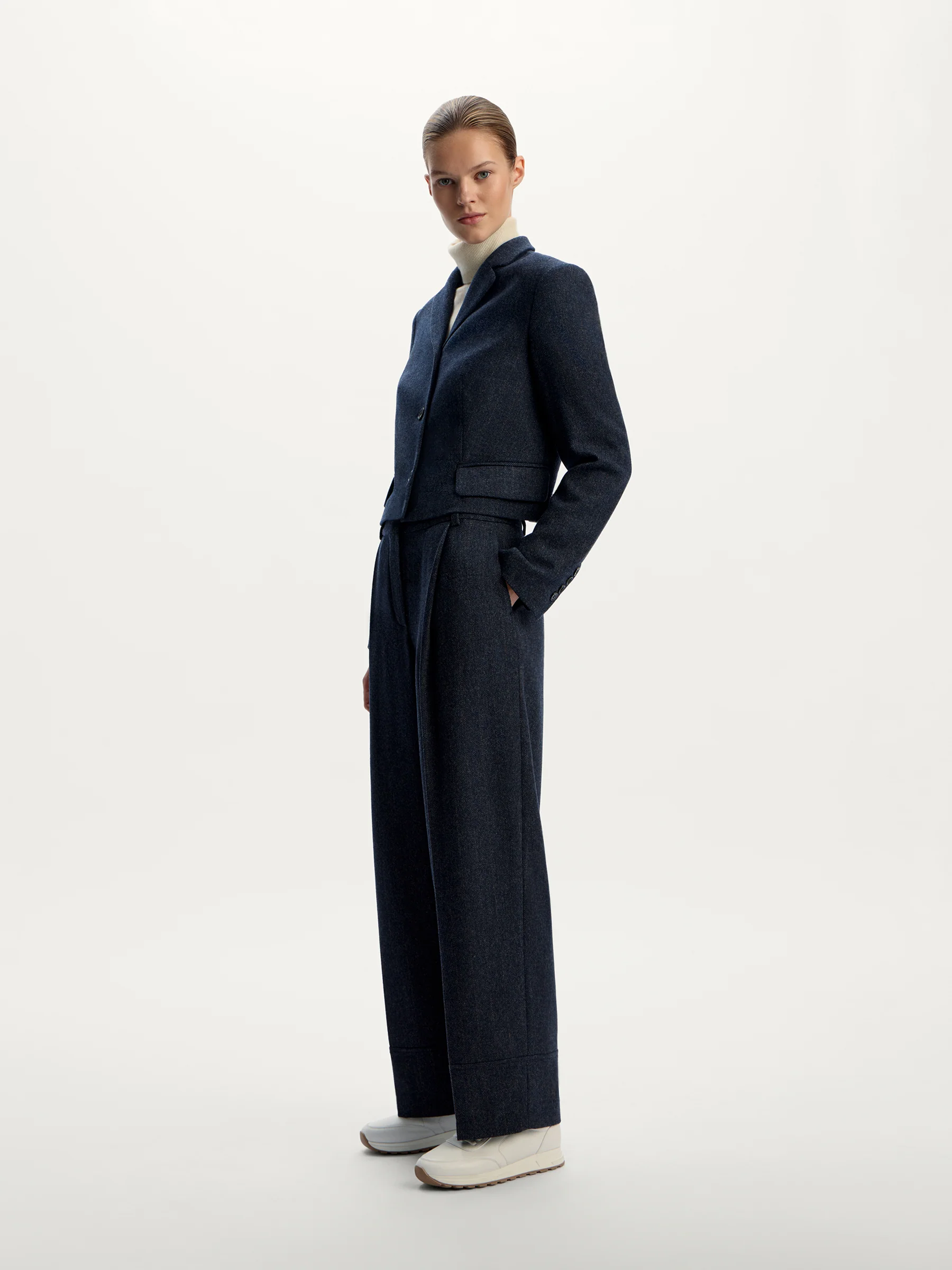 Herringbone wool-blend trousers