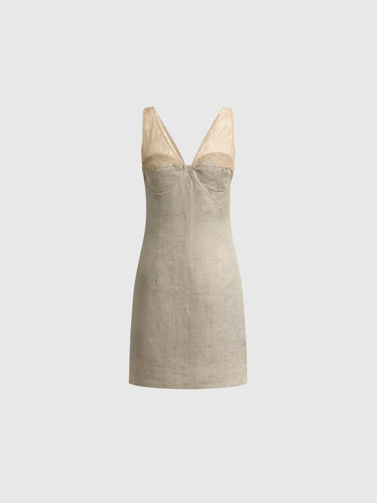 Lace-strap linen dress - Image 7