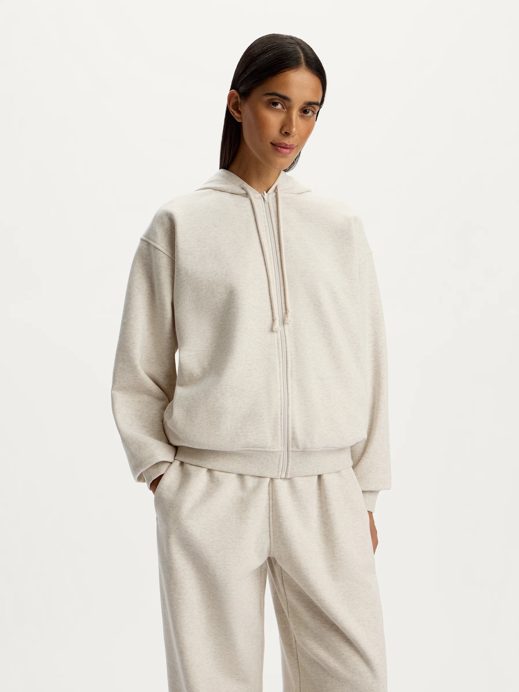 Melange terry zip hoodie