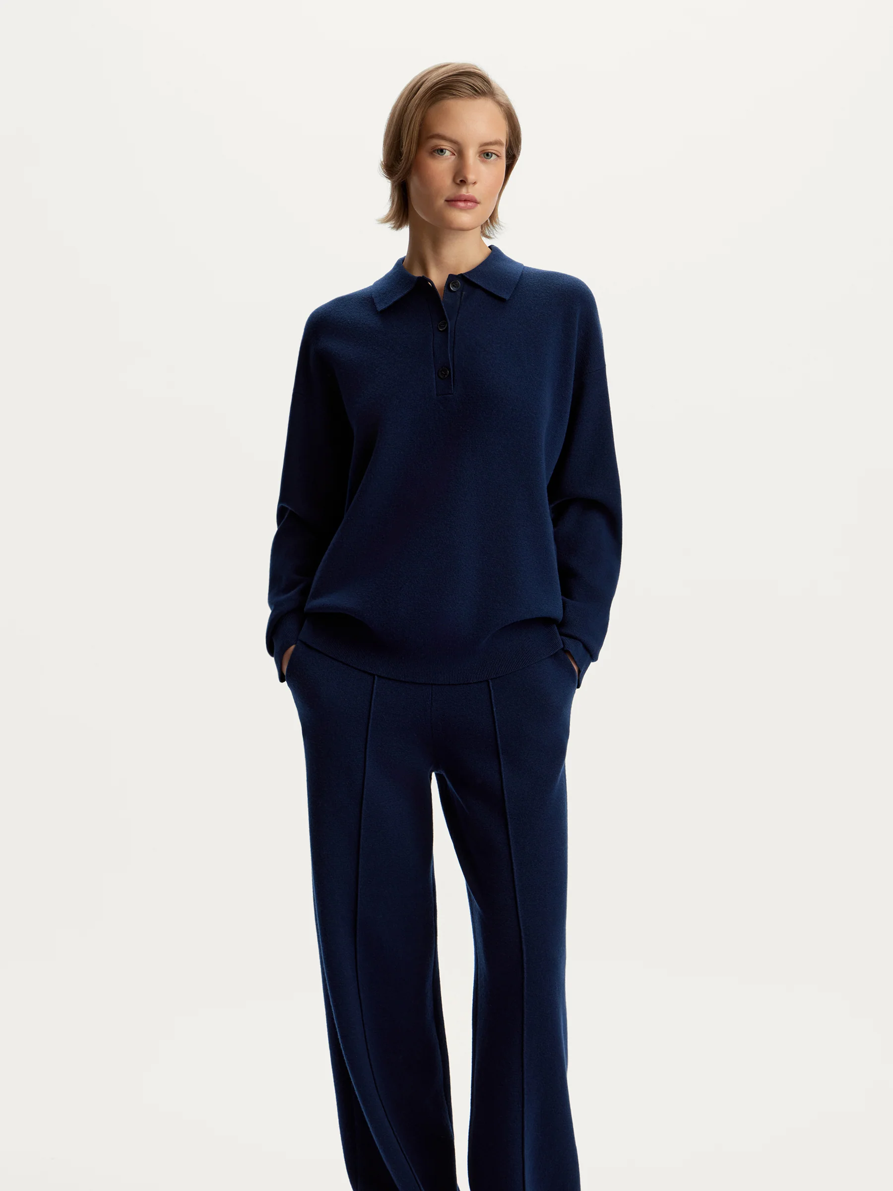 Merino-cotton polo jumper