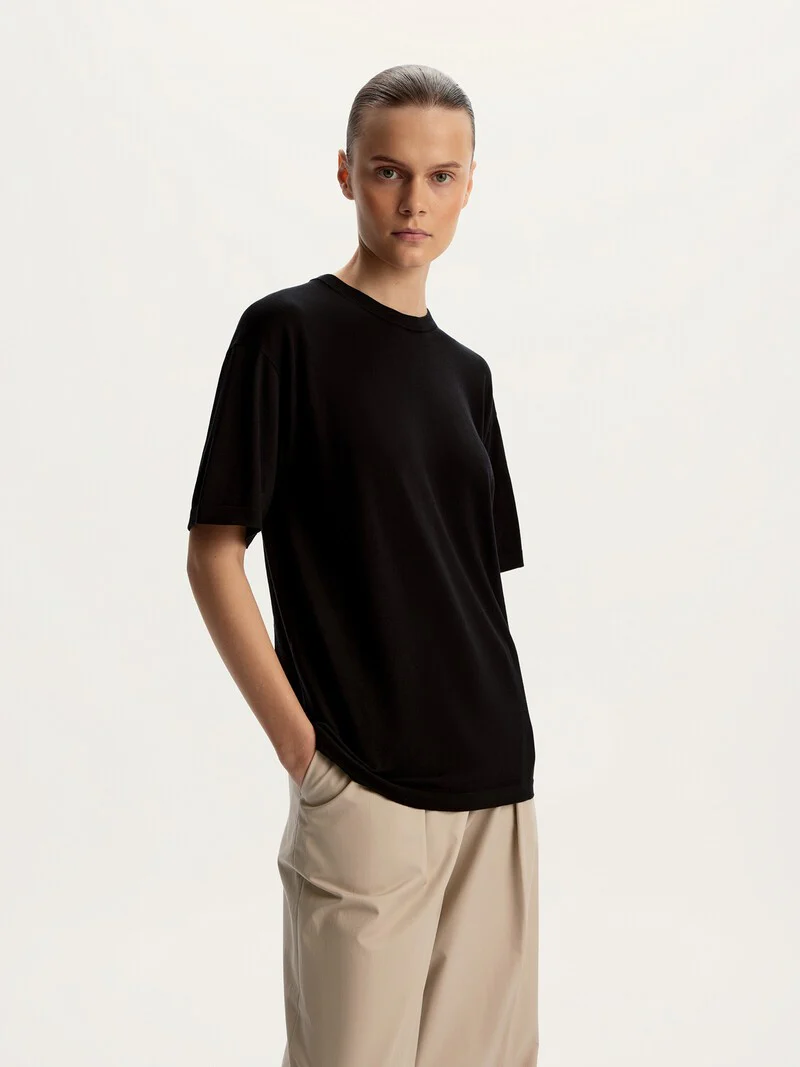Silk-cotton knit T-shirt