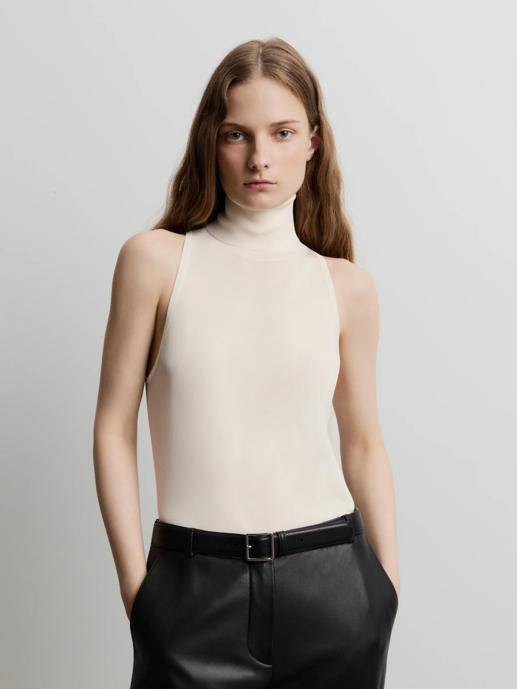 Silk knit turtleneck top