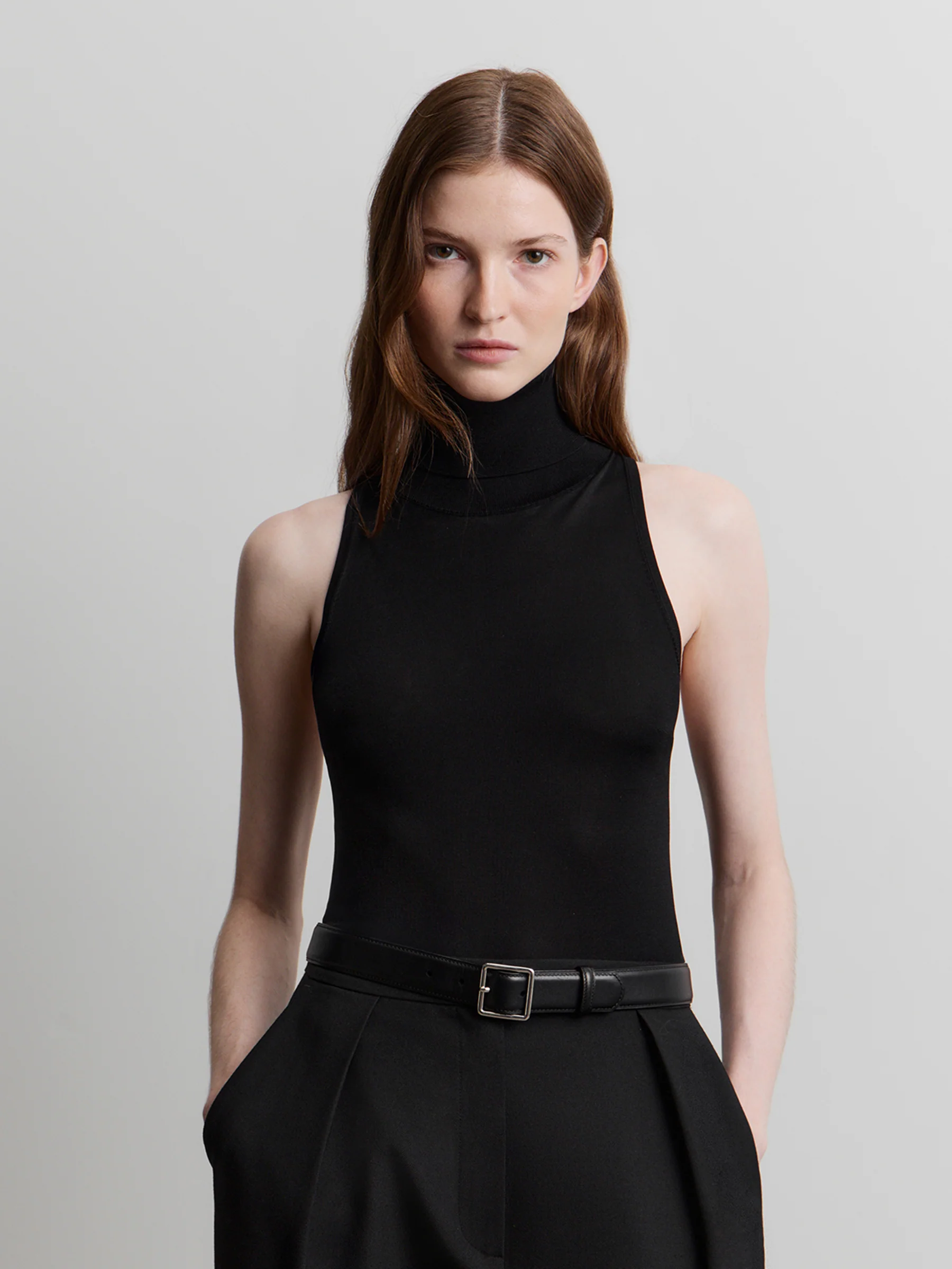 Silk knit turtleneck top